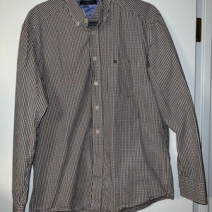Men's Brown and White Gingham Button-Down Shirt